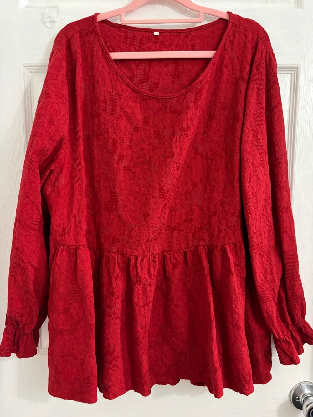 Women’s Red Peplum Long-Sleeve Top. Size 2X $10